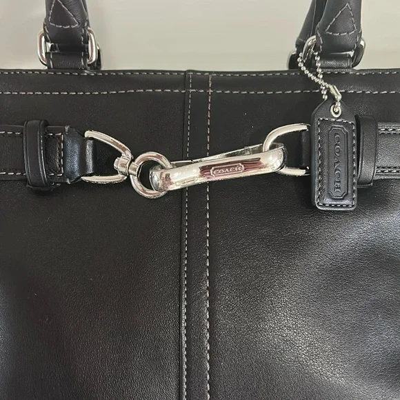 Coach Authentic EUC Hampton Smooth Black Leather Belted Detail Satchel Bag/COA - Picture 5 of 15